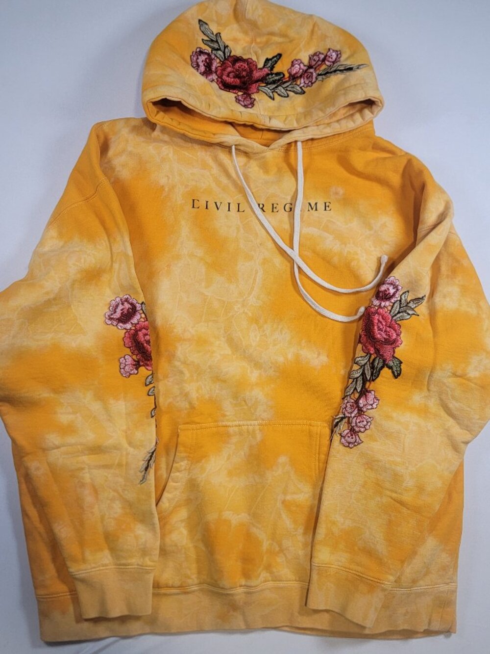 Civil Regime Yellow Tie Dye Rose Embroidered Hoodie XL